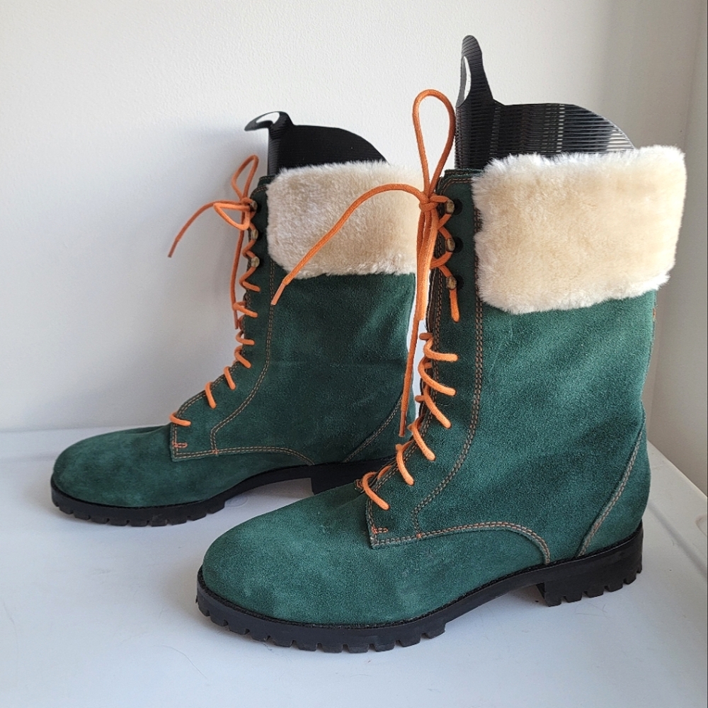 Cole Haan Nike Air Forest Green Lace Up Boots Orange Laces Contrast Stitch 10B